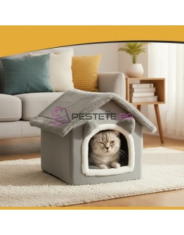 Меко плюшено легло за куче котка балдахин с цип